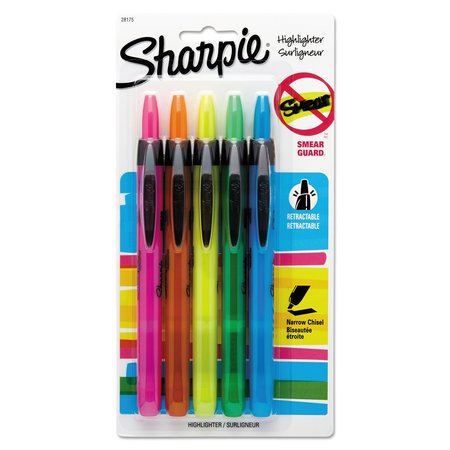 SHARPIE Retractable Highlighters, Assorted Ink Colors, Chisel Tip, Assorted Barrel Colors, PK5 PK 28175PP